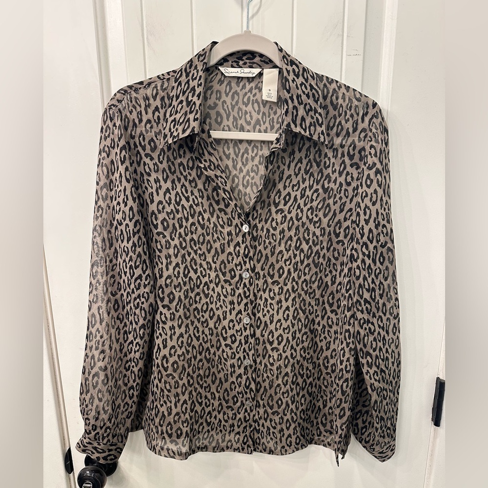 French Laundry 100% Silk Leopard Print Blouse Size S Chic Edgy Professional